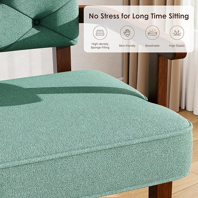 Versatile Accent Chair Small Side Arm ChairMid Century Oversize ArmchairUpholstered Wooden Accent ChairsTufted BackArmrestCushion for OfficeWaiting/Reading/Living Room Green