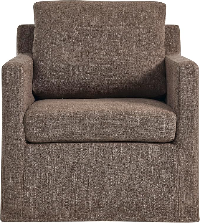 Modway Serene Swivel Accent Armchair in Mocha - Modern Fabric Upholstered Chair - Slipcovered Armchair - Swivel Chair for Living Room or Bedroom