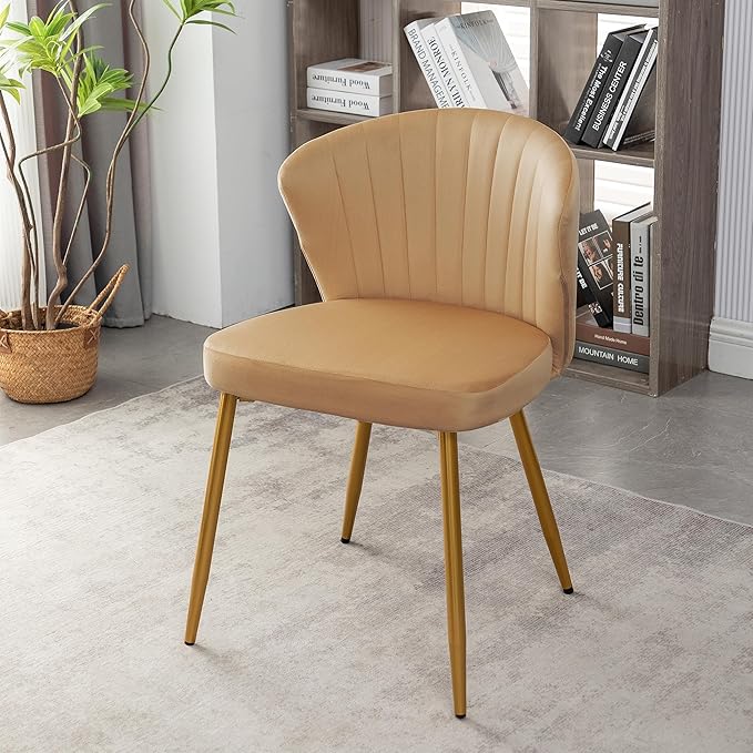 Modern Velvet Accent Chair for Living Room Bedroom Entryway or Small Spaces with Channel-Tufted Design Comfortable and Trendy Armless Seat Light Brown