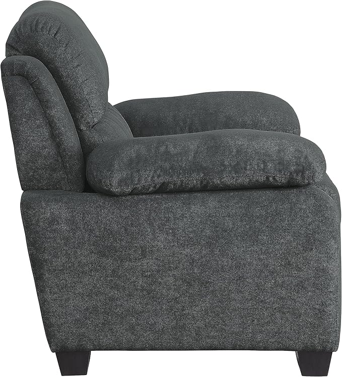 Plush Seating Chair 1pc Dark Gray Textured Fabric Channel Tufting Solid Wood Frame Modern Living Room Furniture
