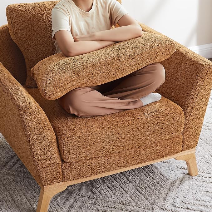 VANOMi Large-Sized Accent Chair Thick Cushion Bedroom Reading Chair Comfortable Living Room Single Sofa Boucle Curry