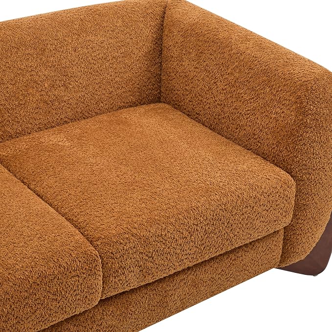 Christopher Knight Home Alma 63 Boucle Loveseat with Wood Legs 2 Seater Sofa Couches for Living Room Upholstered Couch Chair Soft Seating Lounge Sofa Chair Cozy Loveseat with Armrest Caramel