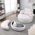 DEINPPA Modern Accent Barrel Sofa Swivel Barrel Chair with Storage Ottoman Sofa Club LoungeSherpa Fabric Round Chair with 3 Pillows Soft Cushions for Living Room (White+Sherpa Fabric+Sponge)