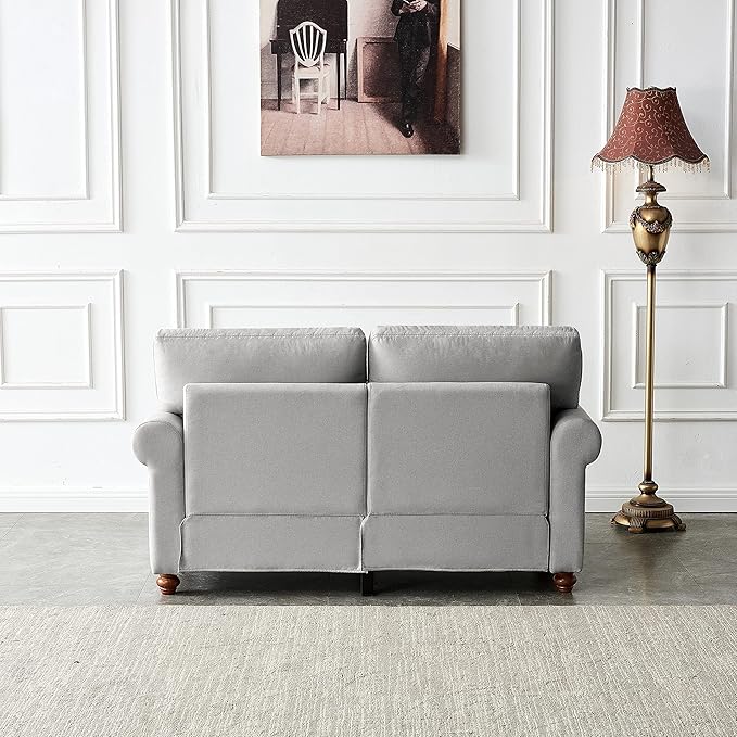 59.5 Loveseat Couch Sofa with Storage for Living Room Small Fabric Chesterfield Style Nailhead Trim Rolled Arms for Small Spaces Apartment Dorm Love Seat Grey