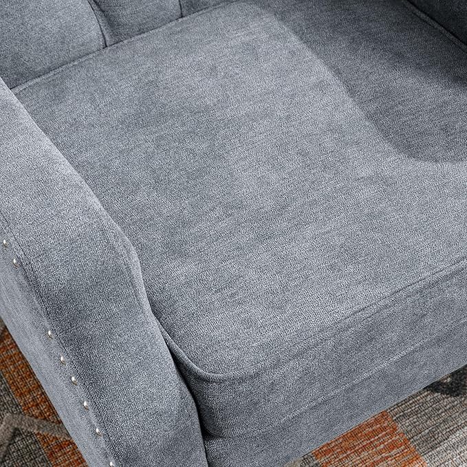 Grey Accent Chair Living Room Chair Footrest Chair Set with Vintage Brass Studs Button Tufted Upholstered Armchair for Living Room Comfy Reading Chair for Bedroom Reception Room