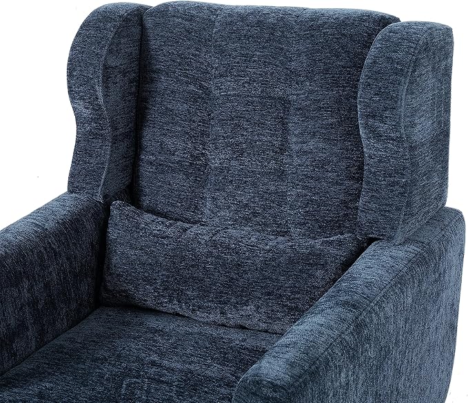 Livavege Mid Century Accent Chair with Wood Frame Chenille Fabric Modern Upholstered Lounge Reading Living Room Armchair w/Waist Cushion Comfy Single Sofa for Bedroom Sunroom Dark Blue