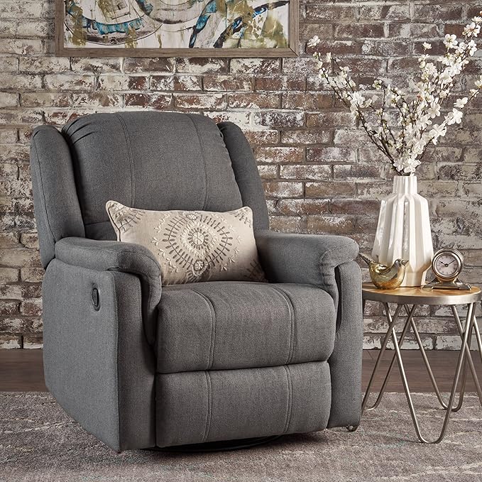 Christopher Knight Home GDFStudio Jemma Tufted Fabric Swivel Gliding Recliner Chair (Charcoal)