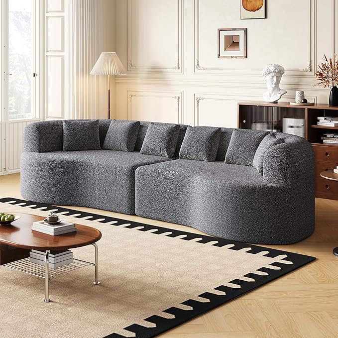 KEIKI 106.3 Curved Sectional Sofa Oversized Cloud Couch with 6 Pillows Deep Seat Sofa for Living Room Guest Bedroom No Assembly Required Gray