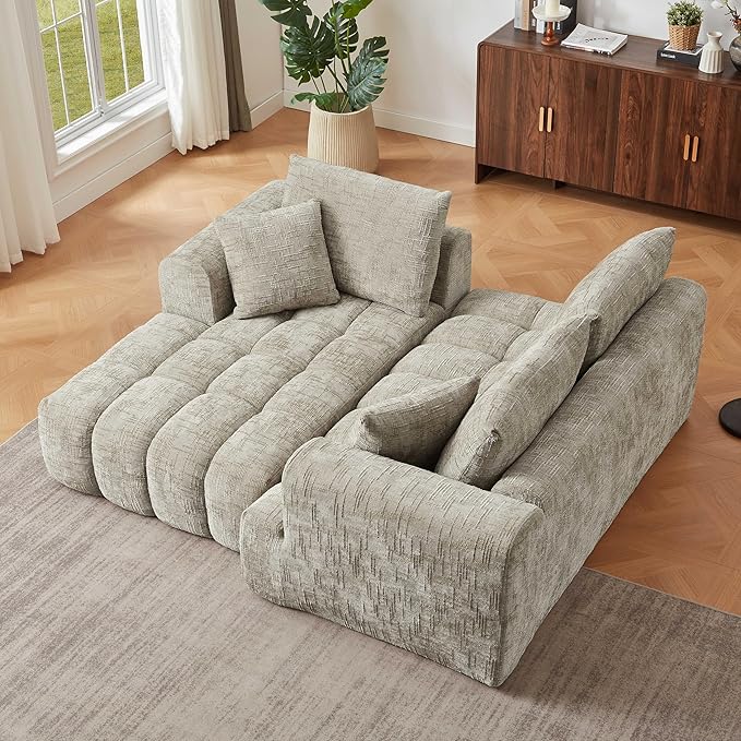 108'' Modular Sectional Cloud Couch L-Shape Boneless Couch for Living Room with Deep Seat Comfy Sleeper Sofa for Living Room Apartment Reception Spaces No Assembly Required Khaki