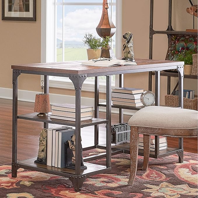 Powell Furniture Benjamin Metal Base Desk Driftwood