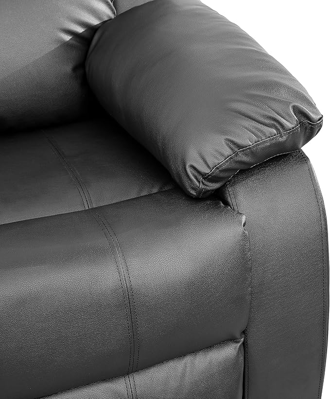 Manual Leather Recliner Chair Sofa for Living Room35 Ergonomic Reclining Chair with 10 Arm/Upholstered Seat/Metal FrameModern Single Couch for Rv Sofa/Home Theater Seating/Office(Black)