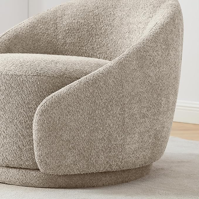 VANOMi 360 Degree Swivel Barrel Chair Modern Living Room Chairs with Armrest Cozy Reading Chair for Adults Small Space Living Room Camel