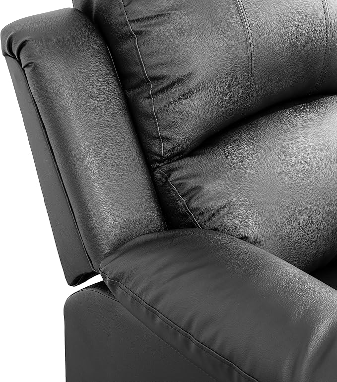 Manual Leather Recliner Chair Sofa for Living Room35 Ergonomic Reclining Chair with 10 Arm/Upholstered Seat/Metal FrameModern Single Couch for Rv Sofa/Home Theater Seating/Office(Black)