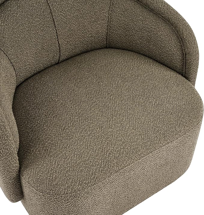 Scott Living Amanda Carly Low Profile Accent Chair Round Backrest Side Chair Living Room Armchair with Boucle Fabric Cushion Comfy Reading Chair for Bedroom Wooden Single Lounge Sofa Dark Green