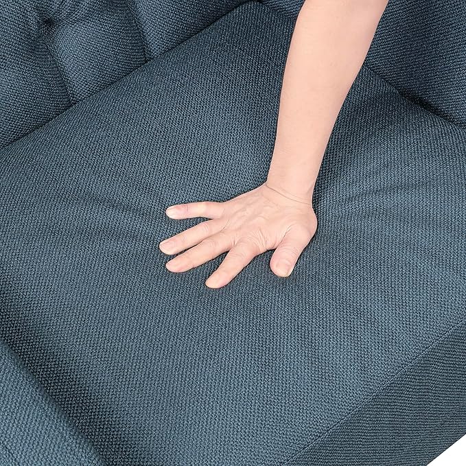 Lexicon Living Room Accent Chair Button Tufted Wingback Track Arm Reversible Seat Cushion Solid Wood Legs Textured Fabric Comfy Armchair for Bedroom/Office Easy Assembly Blue
