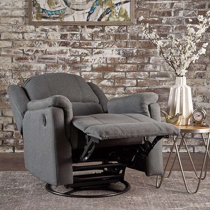 Christopher Knight Home GDFStudio Jemma Tufted Fabric Swivel Gliding Recliner Chair (Charcoal)