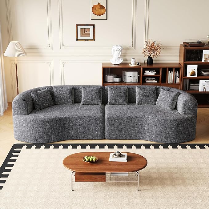 106.3” Curved Sectional Sofa Oversized Curved Couch for Living Room Mid Century Modern Chenille Fabric Sofas Foam Couch Modular Cloud Couches with Pillows No Assembly Grey