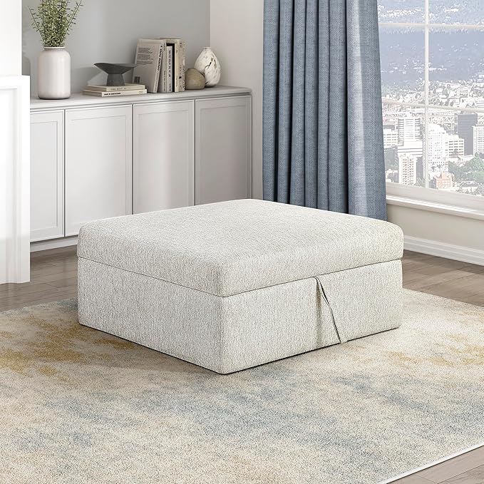 Lexicon 41 W Storage Ottoman with Casters Textured Microfiber Upholstered Square Ottoman Foot Stool Foot Rest for Living Room Module for Sectional Couch No Assembly Required Microfiber Beige