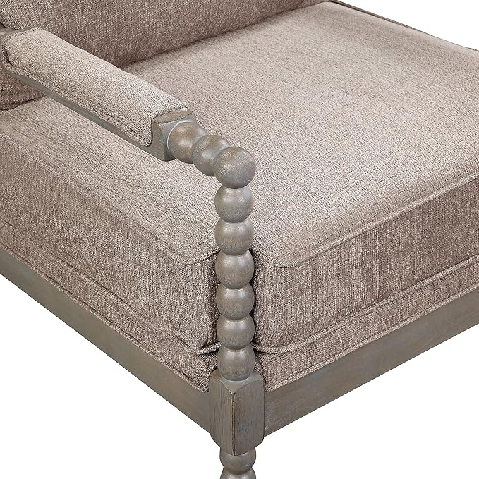 OSP Home Furnishings Abbott Spindle Accent Chair with Padded Spring Seat and Brushed Grey Base Dolphin Beige Fabric