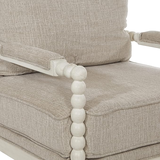 OSP Home Furnishings Kaylee Spindle Accent Chair with Antique White Wood Frame Beige Linen Fabric