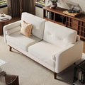 Garvee 65 in Mid Century Modern Loveseat Sofa for Small Spaces 2 Seater Linen Upholstered Couch with Button Tufted Design &amp Wood Legs Small Couch for Living Room Bedroom Office Apartment Bei