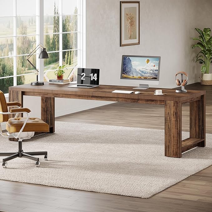 Tribesigns 86.6 Two-Person Desk Modern Executive Office Desk Double Computer Writing Table for Home Office Conference Room (Rustic Brown)
