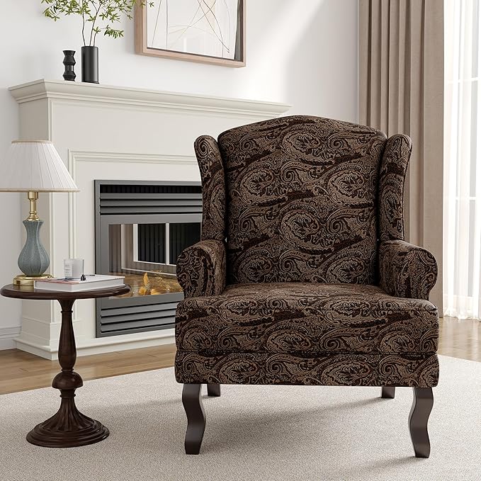 High Back Accent Chairs Set of 2 Mid Century Modern Upholstered Armchair Comfy Fabric Club Accent Chair with Solid Wood Legs Single Reading Chair for Bedroom Living Room (Cranberry)