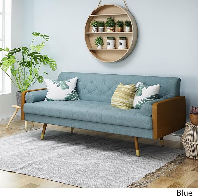 Christopher Knight Home Aidan Mid Century Modern Tufted Fabric Sofa Blue