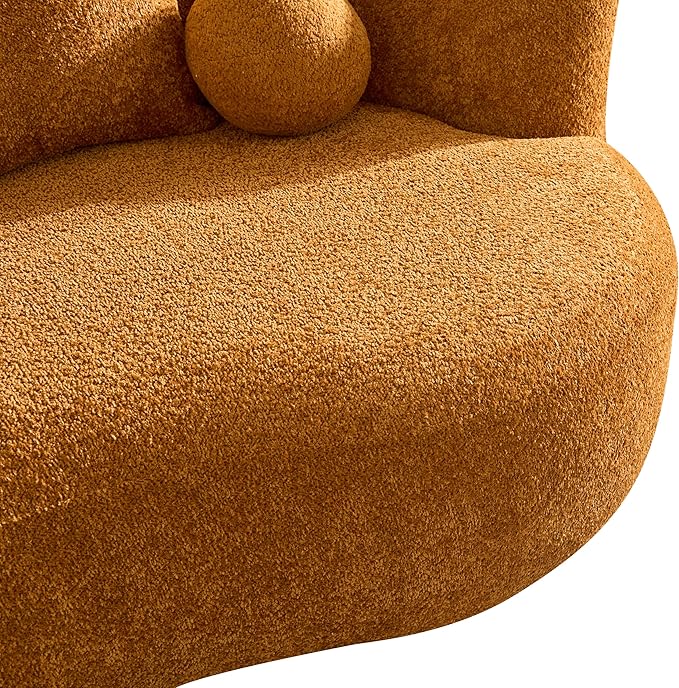 Christopher Knight Home Nomad Curved Sofa 90 Boucle Upholstered 3 Seater Couch with Decor Cushions Modern Cloud Couch with Deep Seat Fabric Upholstered Seating Set for Living Room Bedroom Camel