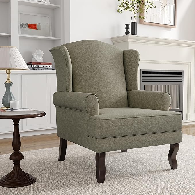 High Back Accent Chairs Set of 2 Comfy Upholstered Fabric Armchair for Living Room Mid Century Modern Club Accent Chair with Solid Wood Legs Single Sofa Reading Chair for Bedroom Light Camel
