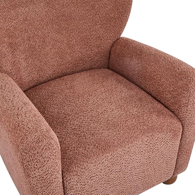 Christopher Knight Home Lindy Wingback Accent Chair Upholstered Armchair with Rounded Wooden Legs Curved Backrest Single Sofa Soft Cushion Seating Comfy Lounge Chair for Living Room Dusty Coral