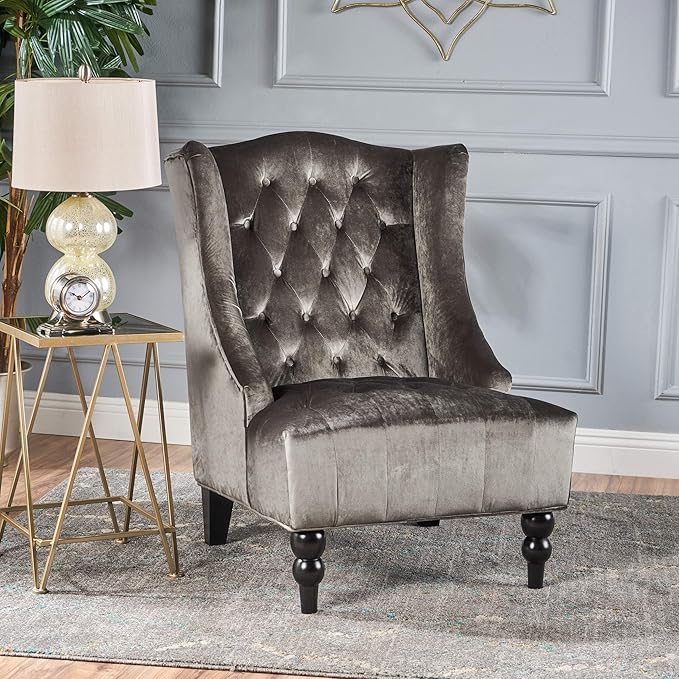 Christopher Knight Home Toddman High-Back Velvet Club Chair Grey
