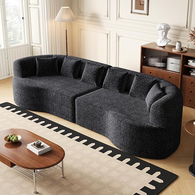 KEIKI 106.3 Curved Sectional Sofa Oversized Cloud Couch with 6 Pillows Deep Seat Sofa for Living Room Guest Bedroom No Assembly Required Black