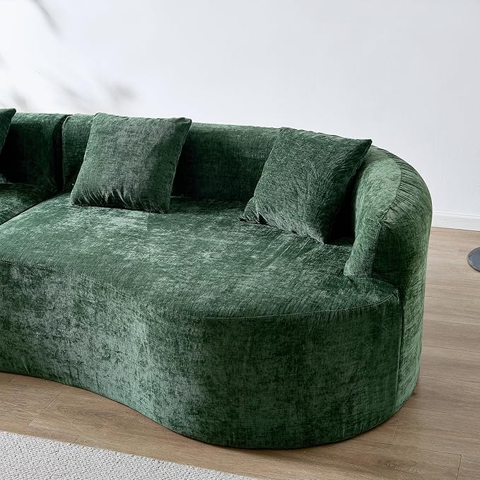 KEIKI 111 Modern Curved Chenille Couch Plush High-Density Foam Cloud Sofa No Assembly Boneless Sectional with Pillow Back &amp Rolled Arms Cozy Lounge Sofa for Relaxing Evenings
