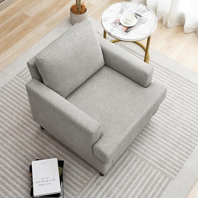 Mid-Century Accent ChairModern Linen Fabric Armchair for Living RoomComfy Upholstered Reading Accent Chairs for BedroomSingle Sofa Chair with Wood Legs (Light Grey 1 Pack)