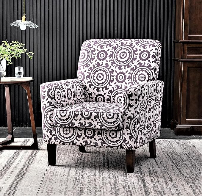 Contemporary Accent Arm Chair with Birch Wood Frame and Velvet Upholstery Armchair for Office and Living Room Decor Removable Cushions 02 Printed Fabric