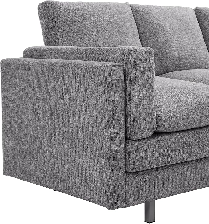 Christopher Knight Home Vincenzo 3 Seater Couch Chenille Upholstered Sofa Chair Metal Legs Couch Dual-Layer Cushions Armchair 79.5 Sectional Sofa Comfort Seating for Living Room Light Gray