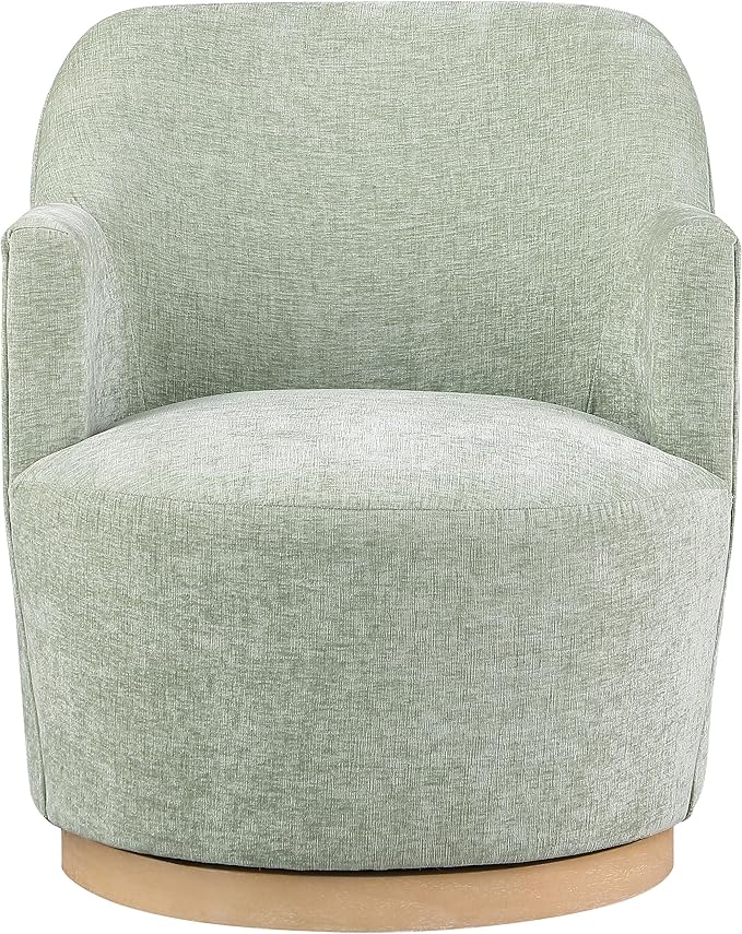 Meridian Furniture 449Mint Clarita Collection Modern | Contemporary Swivel Accent Chair with Soft Mint Chenille Fabric Natural Wood Finish Base 26.5 W x 30.5 D x 31 H Mint