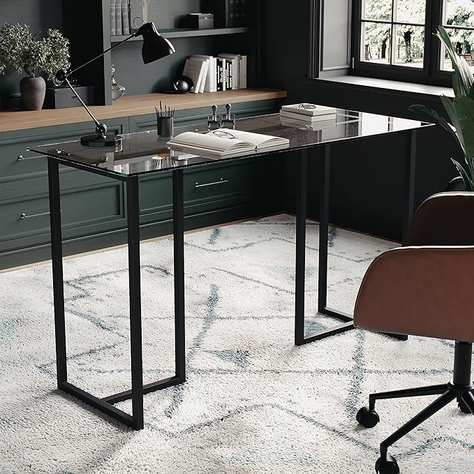 Martha Stewart Eli Home Office Desk with Glass Top and Steel Frame Oil Rubbed Bronze