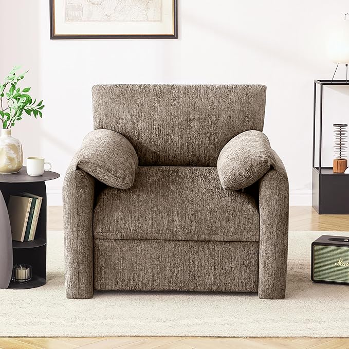 Chenille Oversized Armchair 38.6' Wide Accent Chairs for Living Room &amp Bedroom Modern Lounge Chair Upholstered Mid-Century Reading Chair (Brwon 2 Pack)