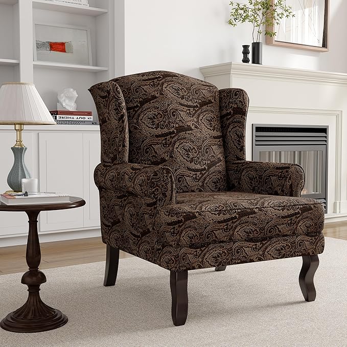 High Back Accent Chairs Set of 2 Mid Century Modern Upholstered Armchair Comfy Fabric Club Accent Chair with Solid Wood Legs Single Reading Chair for Bedroom Living Room (Cranberry)