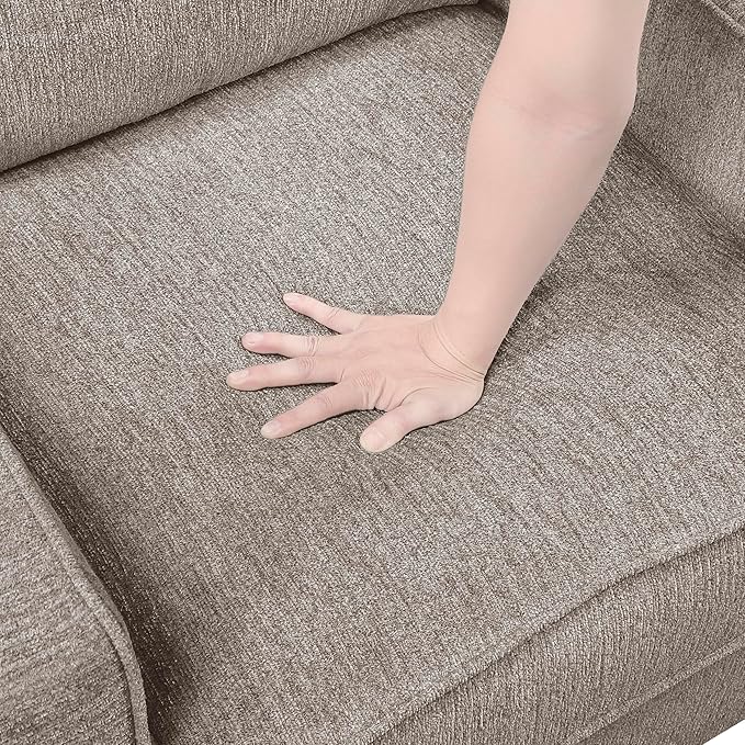 Lexicon 83.5 Chenille Upholstered Sofa Modern 3-Seater Couch with Track Arms Reversible Cushions Removable Cushion Cover Matching Pillows for Living Room/Apartment/Office Easy Assembly Taupe