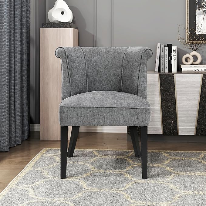 Lexicon Accent Chair Textured Fabric Upholstered Armless Seat with Solid Wood Legs Curved Back Comfy Side Chairs for Living Room/Bedroom/Office/Waiting Area Charcoal