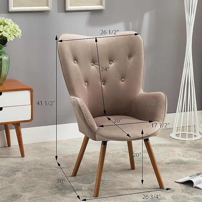 Roundhill Furniture Doarnin Contemporary Silky Velvet Tufted Button Back Accent Chair Taupe