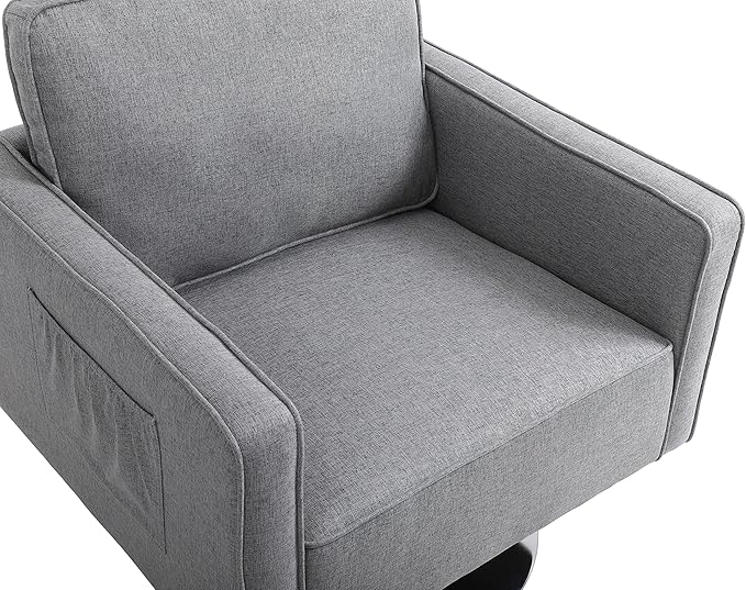 Generic Modern Linen Swivel Accent Chair Comfy Armchair with 360 Degree Swiveling for Living Room Bedroom Reading Room Home OfficeLight Grey