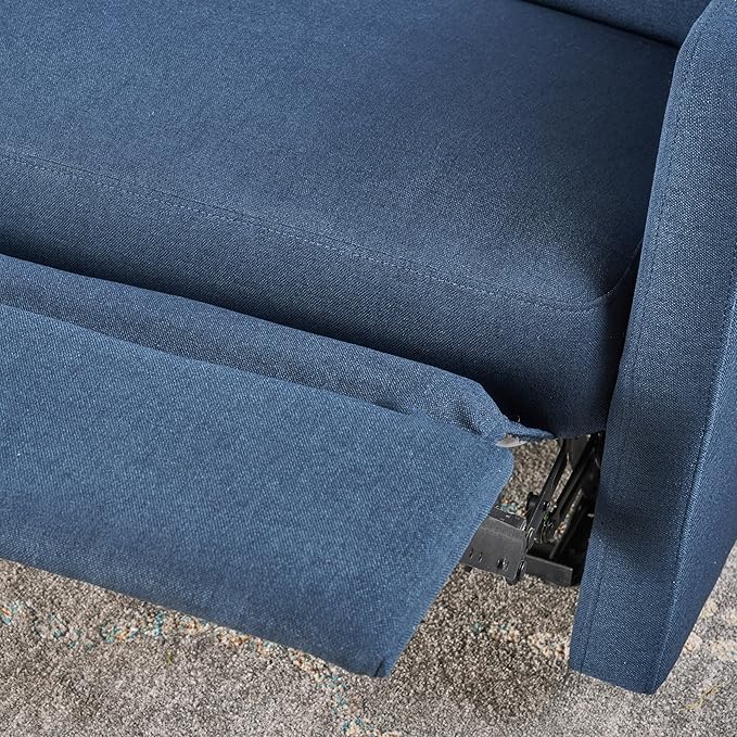 Mid-Century Fabric Double Seats Rocker Recliner Chair Adjustable Single Recliner Sofa with Thicker Seat Cushion with Pocket for Living Room Bedroom Apartment (Navy Blue)