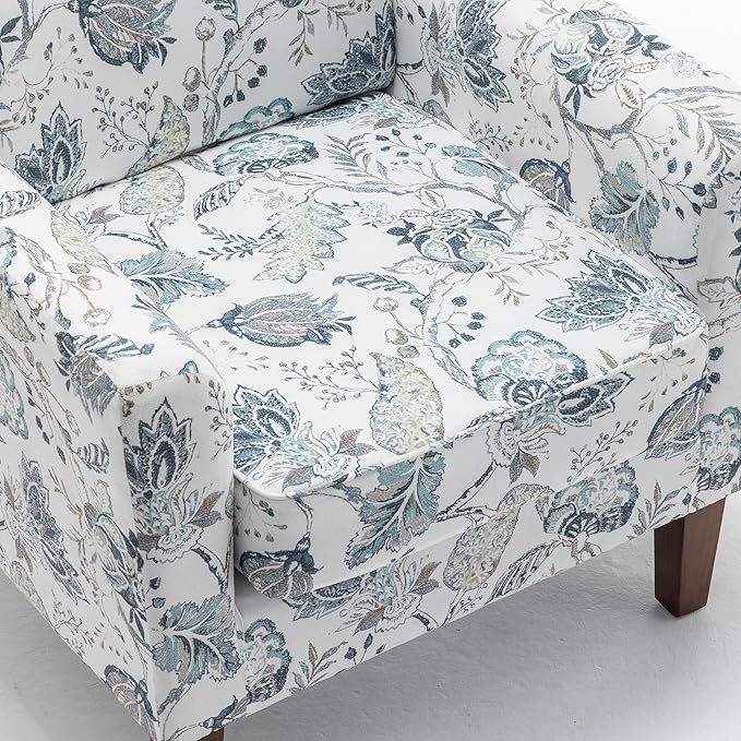 Contemporary Accent Arm Chair with Birch Wood Frame and Velvet Upholstery Armchair for Office and Living Room Decor Removable Cushions 07 Printed Fabric