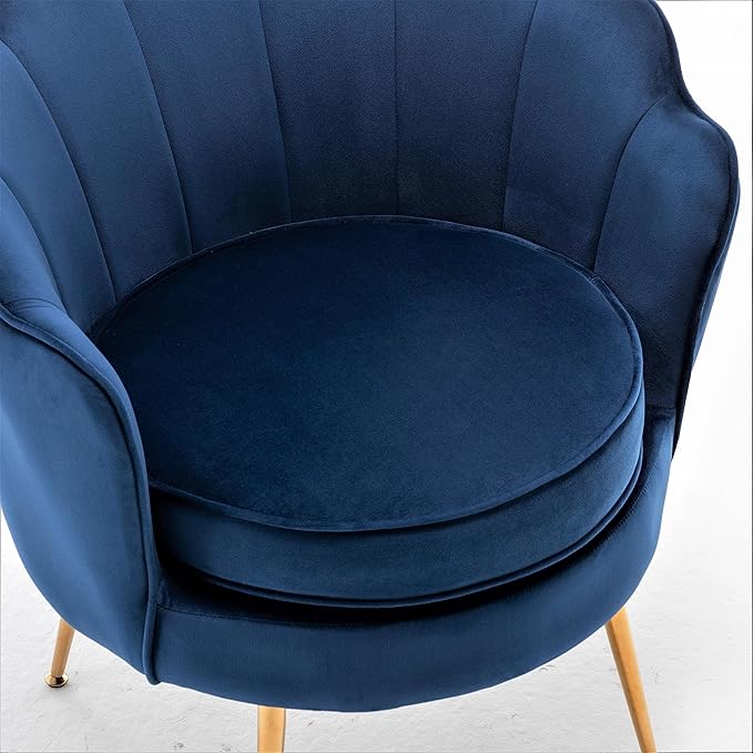 Velvet Barrel Accent Chair with Scalloped Silhouette and Gold Metal Legs Decorative Piece Suitable for Traditional Modern and Contemporary Spaces Navy Blue