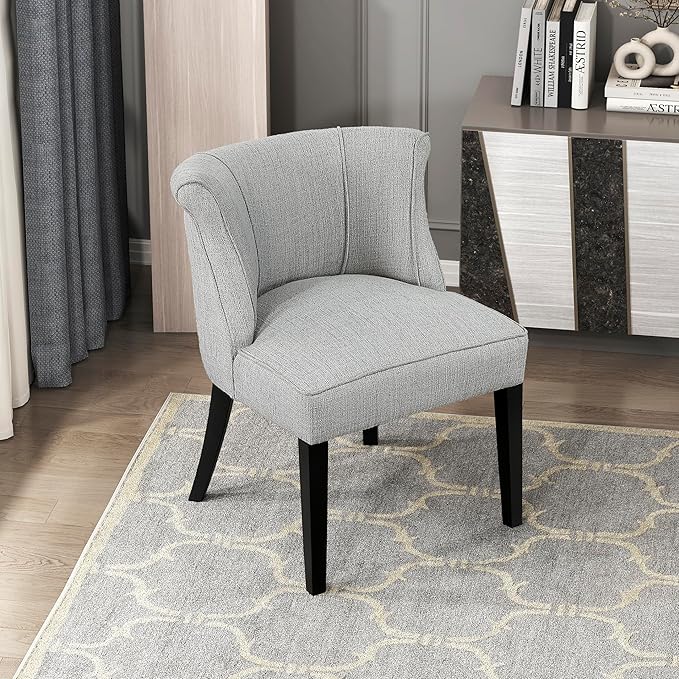 Lexicon Accent Chair Textured Fabric Upholstered Armless Seat with Solid Wood Legs Curved Back Comfy Side Chairs for Living Room/Bedroom/Office/Waiting Area Gray