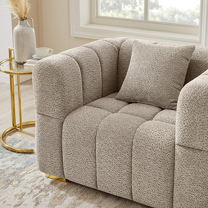 VANOMi Sofa and Chair Set Modern Deep Seat Couch &amp Boucle Sofa Chairs Oversized Upholstered Couch Sets for Living Room Bedroom Office Apartment Camel (2 Pieces)